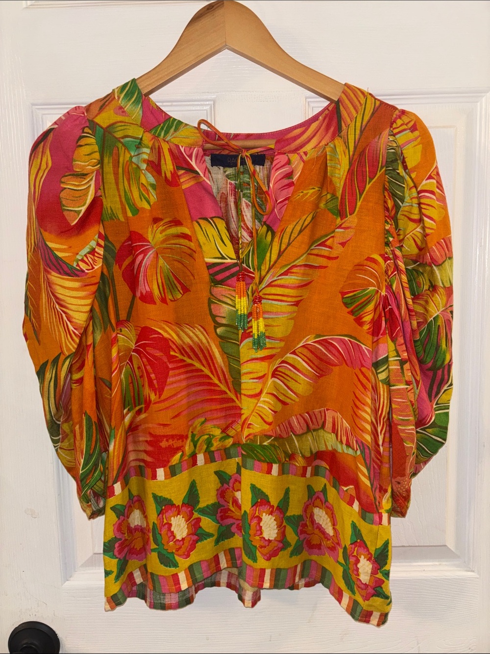 RACHEL Rachel Roy Orange Tunic with Pink and Green Tropical Print - Picture 4 of 8